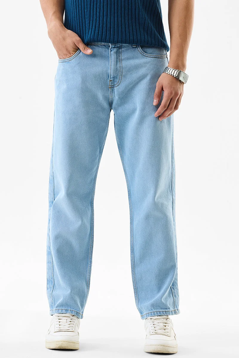 SNITCH Light Blue Light Blue Solid Wide Leg Casual Jeans for Men | Best Price UAE