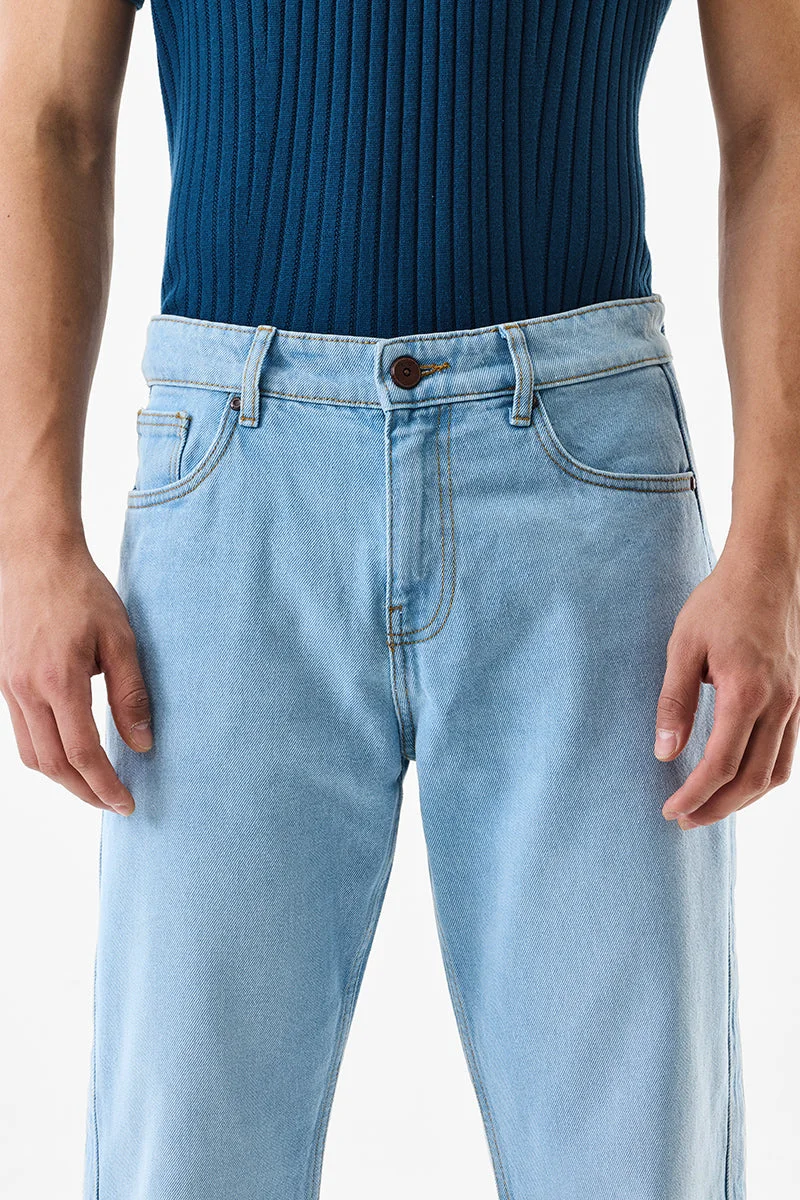 SNITCH Light Blue Light Blue Solid Wide Leg Casual Jeans for Men | Best Price UAE