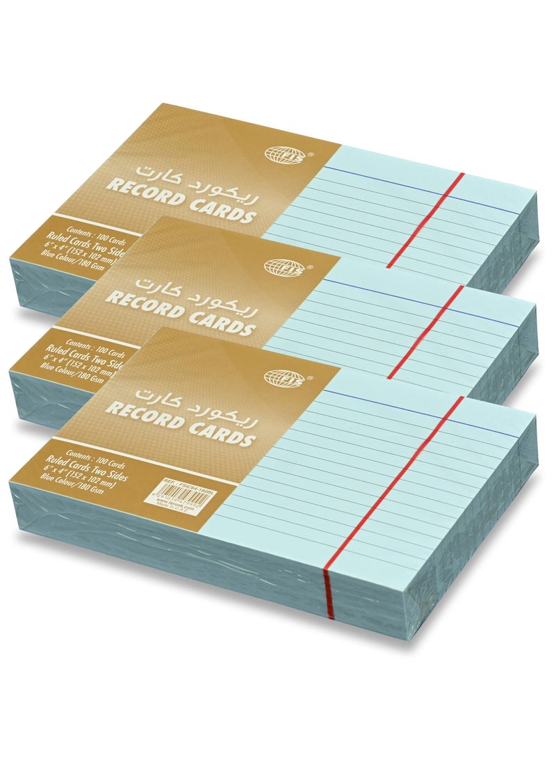 FIS FIS® Ruled Record Cards or Index Cards, Size:6"x4" Inches (152x102mm), Two Sides Single Ruled, 180gsm, 100 Sheets Per Packet,Packet of 3 Pieces, Blue Color-FSIC64-180BL-3  - Image 1