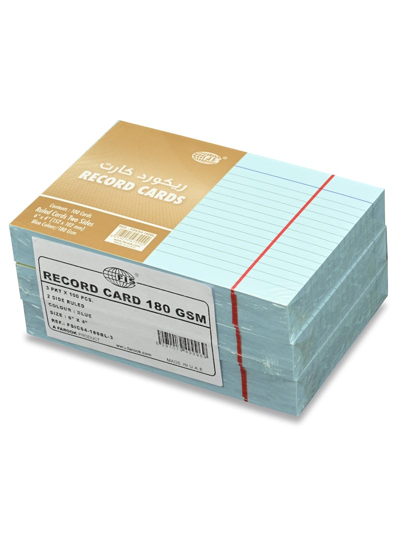 FIS FIS® Ruled Record Cards or Index Cards, Size:6"x4" Inches (152x102mm), Two Sides Single Ruled, 180gsm, 100 Sheets Per Packet,Packet of 3 Pieces, Blue Color-FSIC64-180BL-3  - Image 3