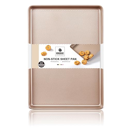 HONGBAKE Jelly Roll Pan 15x10 - HONGBAKE Commercial Cookie Sheets for Baking with Diamond Texture Surface, 57% Thicker Carbon Steel Baking Sheet for Oven, Nonstick Cooking Tray - Image 1