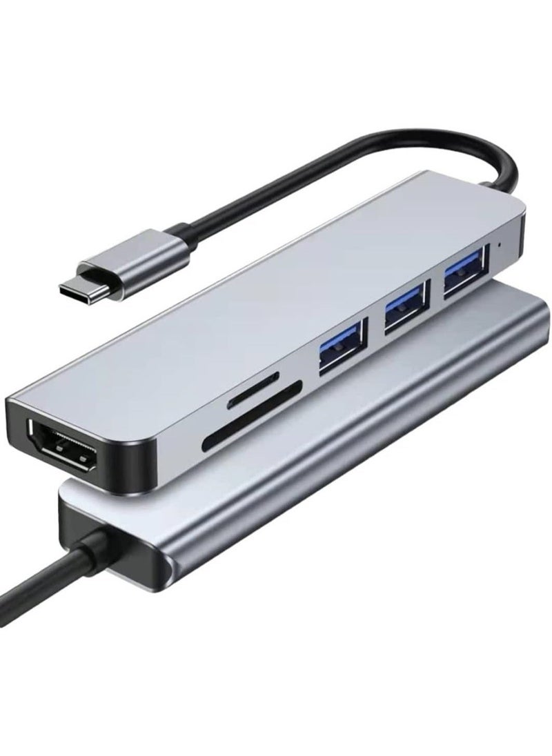 محول توصيل USB C. محول متعدد المنافذ 6 في 1 USB إلى HDMI متوافق مع أجهزة الكمبيوتر المحمولة USB C وأجهزة Type C الأخرى - Image 1