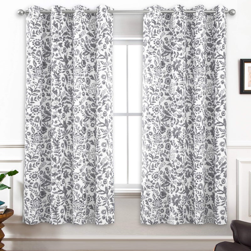 DriftAway Julia Watercolor Blackout Room Darkening Lined Thermal Insulated Energy Saving Window Curtains 2 Layers 2 Panels Each Size 52 Inch by 63 Inch Gray