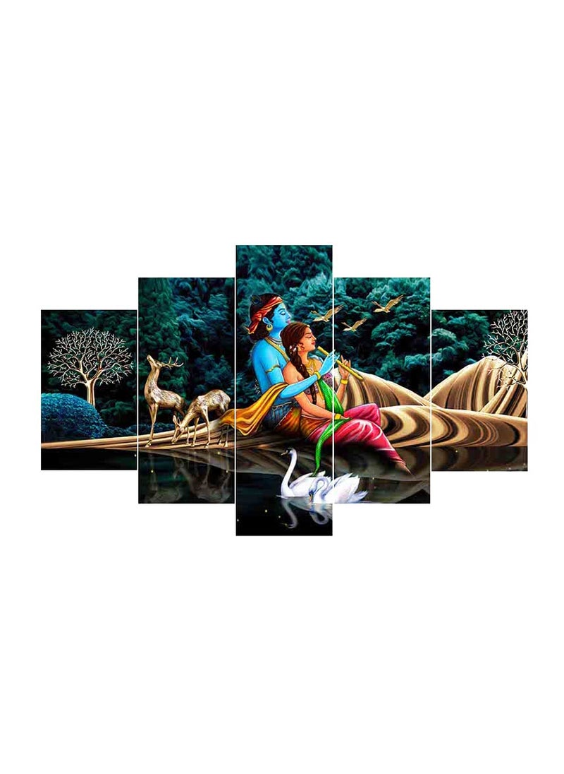 Perpetual - perpetual Radha Krishna Painting With Frame | Krishna Wall Painting for Living Room | 3D Radha Krishna Photo Frame | Painting for Wall Decoration | Scenery Vastu Wall Hanging Set of 5 (125x60 Cm) K6A - Image 1