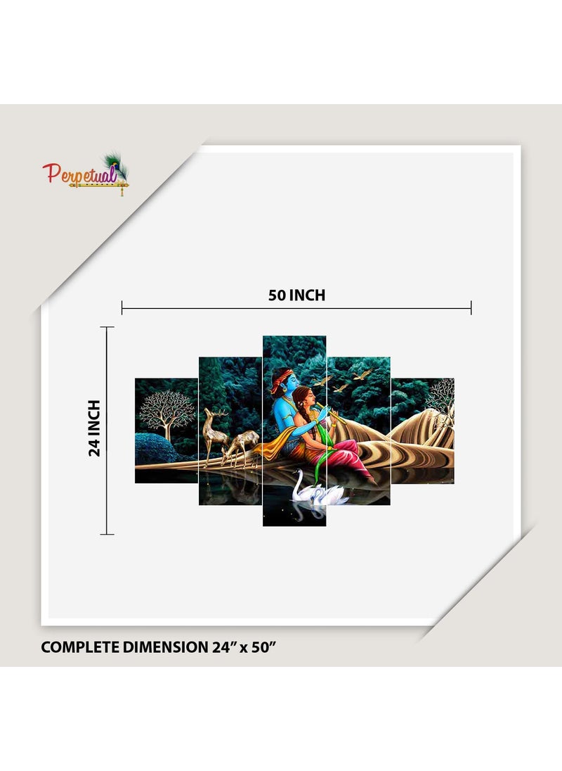 Perpetual - perpetual Radha Krishna Painting With Frame | Krishna Wall Painting for Living Room | 3D Radha Krishna Photo Frame | Painting for Wall Decoration | Scenery Vastu Wall Hanging Set of 5 (125x60 Cm) K6A - Image 1