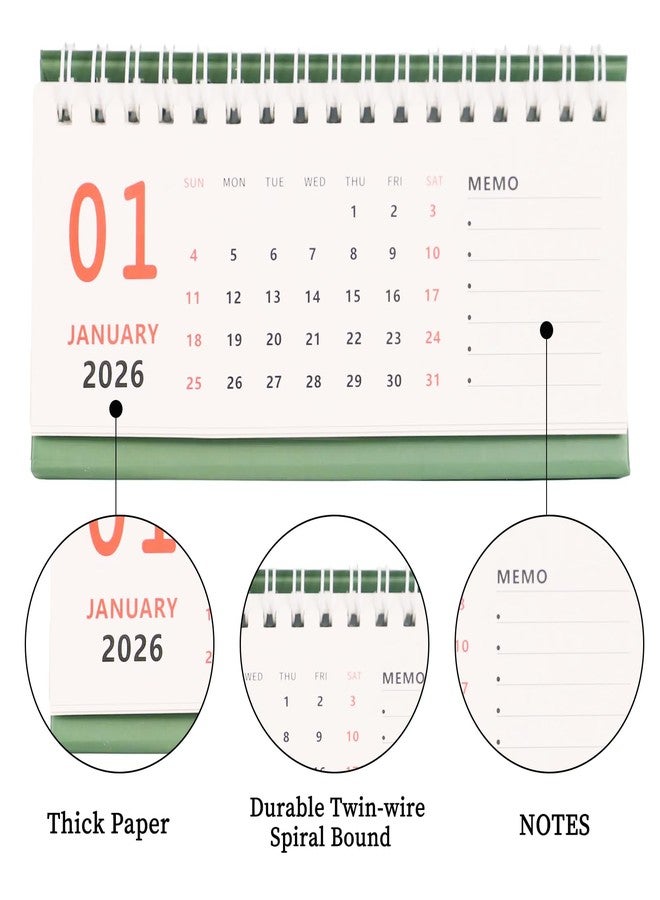 Multibey Small Desk Calendar 2025-2026, 18-Months Desktop Calendar with Memo Notes - Runs from July 2025 to December 2026, Mini Standing Flip Calendar for Desk, Home & Office, 6"x3" (Green) - Image 3