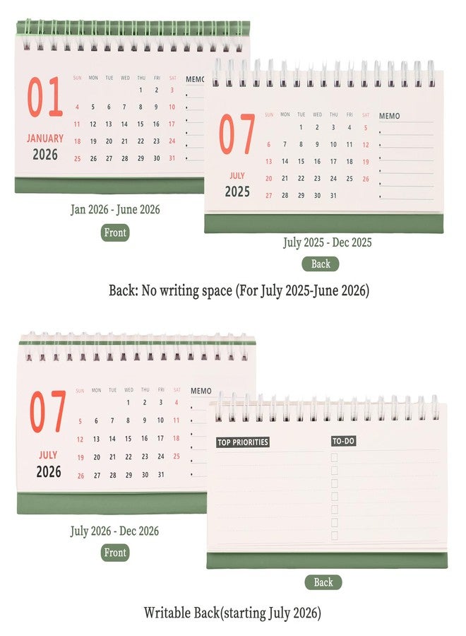 Multibey Small Desk Calendar 2025-2026, 18-Months Desktop Calendar with Memo Notes - Runs from July 2025 to December 2026, Mini Standing Flip Calendar for Desk, Home & Office, 6"x3" (Green) - Image 2