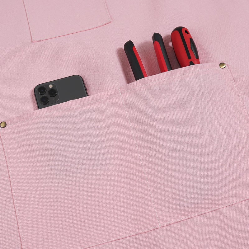 ARBINSON Chef Aprons for Men Canvas Apron with Large Pockets and Adjustable Neck Strap for Cooking, BBQ, Gardening (Pink) - Image 5