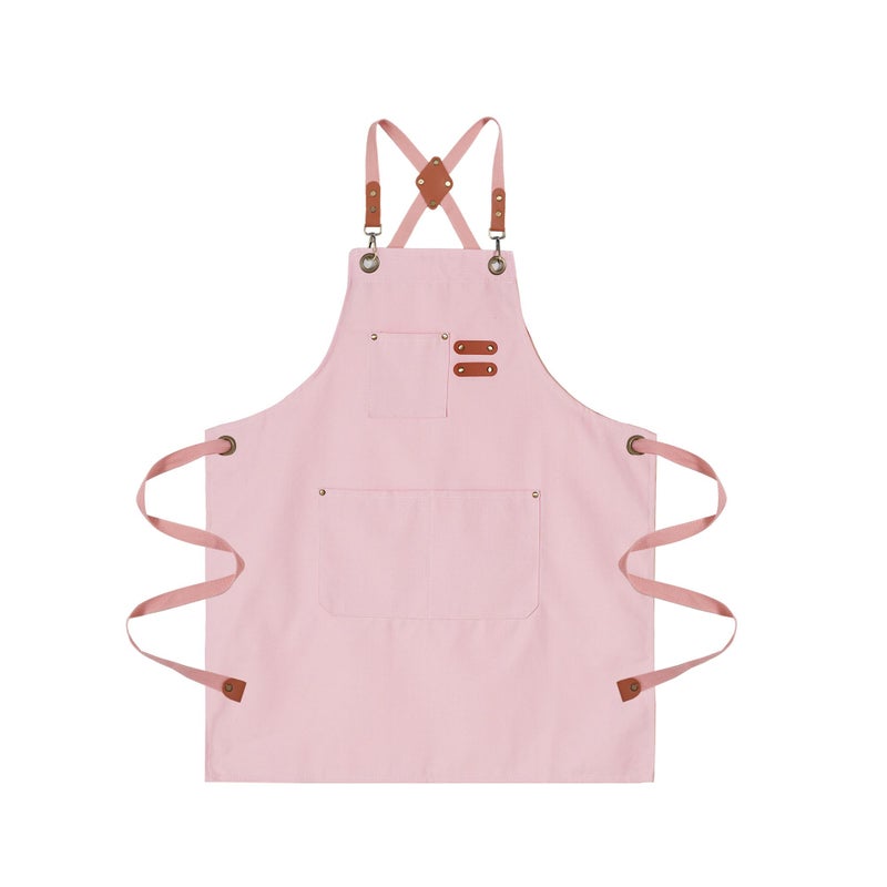 ARBINSON Chef Aprons for Men Canvas Apron with Large Pockets and Adjustable Neck Strap for Cooking, BBQ, Gardening (Pink) - Image 1