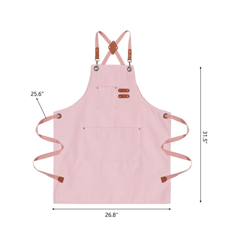 ARBINSON Chef Aprons for Men Canvas Apron with Large Pockets and Adjustable Neck Strap for Cooking, BBQ, Gardening (Pink) - Image 4