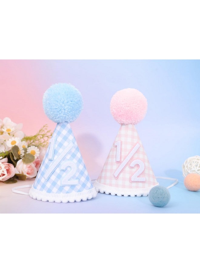 Agkvw 1/2 Birthday Crown For Boys - Light Blue Half Birthday Party Hat, Blue Gingham Style Decoration - Image 4