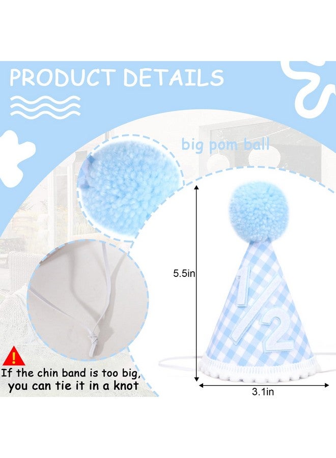 Agkvw 1/2 Birthday Crown For Boys - Light Blue Half Birthday Party Hat, Blue Gingham Style Decoration - Image 2
