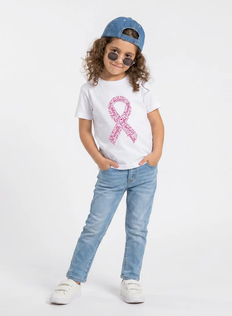 Funkaar White Funkaar Hope Ribbon Cancer Awareness Kids T-Shirt – 100% Cotton Unisex  | Best Price UAE