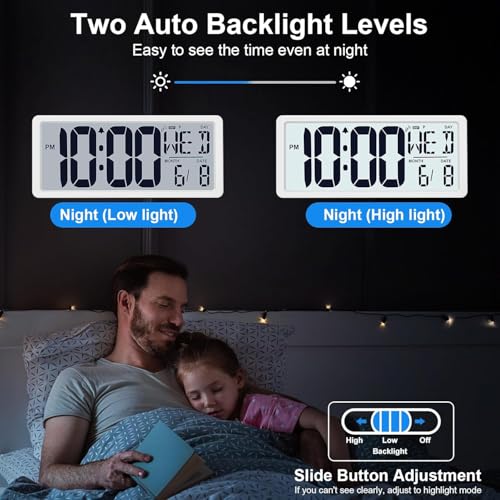 Xflyee Bluetooth Time Sync Digital Wall Clock Battery Operated with Backlight, Auto DST Large Digital Wall Clock with Day, Date & Temperature, 15'' Large Digital Clock for Home, Bedroom, Office - Image 3
