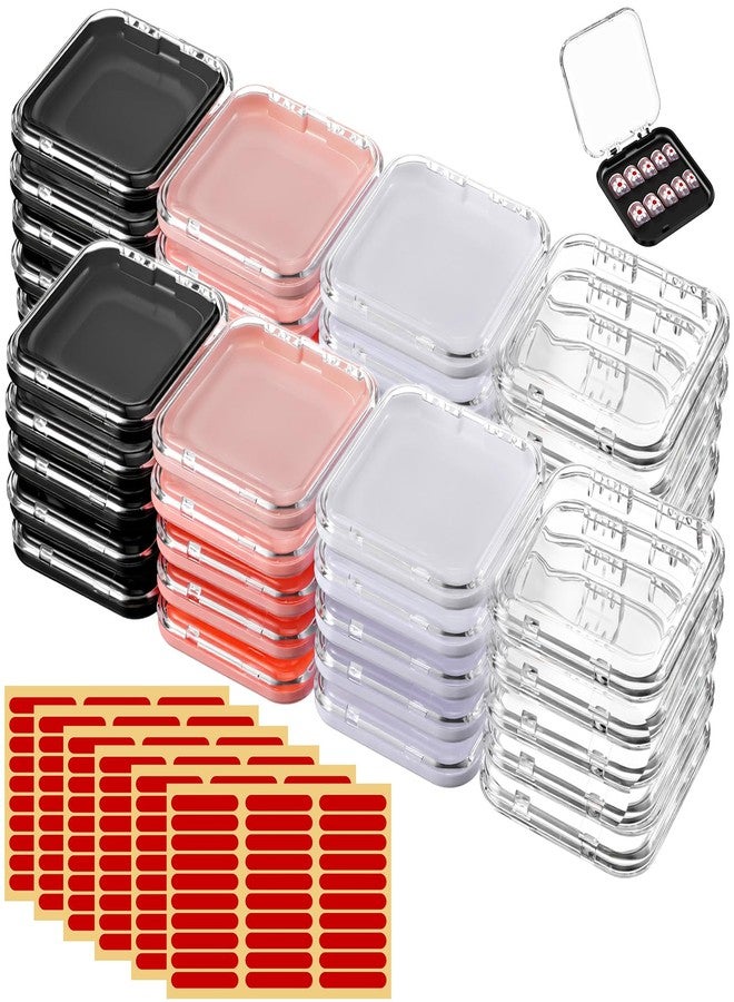 Xaajooio 60 Pcs Press On Nail Packaging Boxes with 180 Adhesive Tapes, 3 X 3 Inch Plastic Display and Storage Case for Nail Art Business Salon Supplies, 4 Colors - Image 1