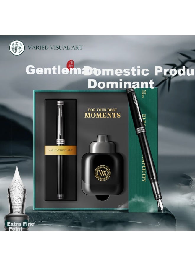 Vva Knight Series Men's And Women's Business Signature Fountain Pen Ink Gift Box Set With Black Lamy Silver Clip 0.38mm - Image 1