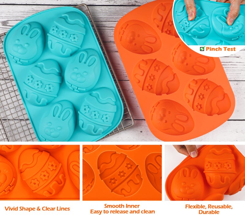 Webake Easter Egg Molds 2 Pack Jumbo Easter Chocolate Molds Silicone Bunny Egg Muffin Cupcake Pan Non-stick Half Egg Shaped Moulds for Easter Breakable Chocolate, Easter Baking - Image 2