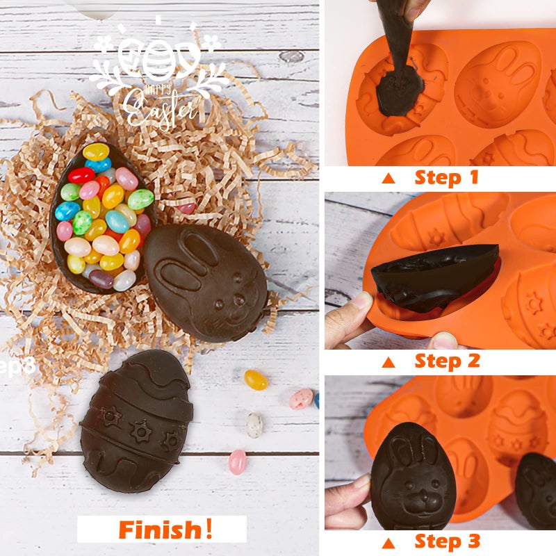 Webake Easter Egg Molds 2 Pack Jumbo Easter Chocolate Molds Silicone Bunny Egg Muffin Cupcake Pan Non-stick Half Egg Shaped Moulds for Easter Breakable Chocolate, Easter Baking - Image 5