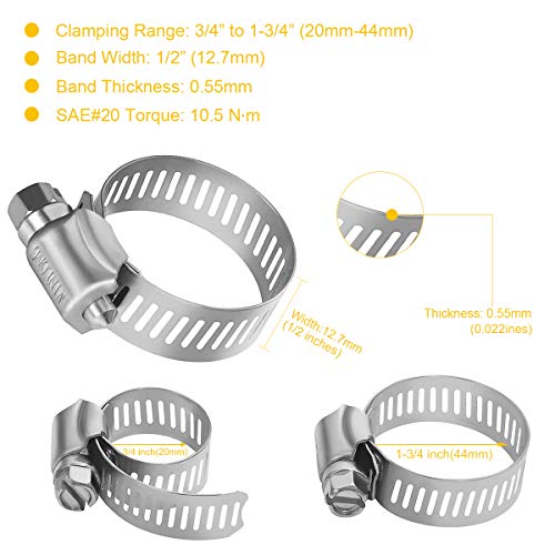 WIN-LONG Winlong Stainless Steel Hose Clamps - 16 Pack Worm Gear Drive Hose Clamps SAE Size 20 Clamping Range 3/4'' to 1-3/4 Inch (20mm-44mm) for Automotive Plumbing, 3/4'', 1'', 1 1/4'', 1 1/2'' Clamps - Image 3