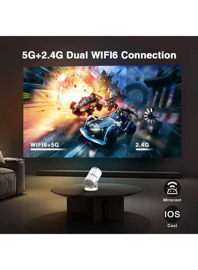 [270°Adjustable Stand] Smart Mini Projector with WiFi 6 and Bluetooth, Auto Keystone Outdoor Movie Projector 1080P Full HD Support, Big Screen Portable Home Projector for Phone/TV Stick/Laptop - Image 5