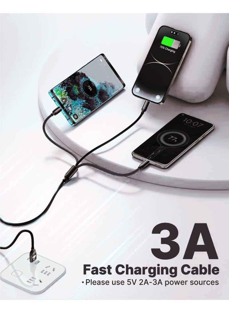كابل شحن 3 في 1، شحن سريع متعدد 1.2 متر مع منفذ Type-C وMicro USB وLightning، متوافق مع iPhone 14 13 Galaxy S20 S9 وMicro USB - أسود - Image 2