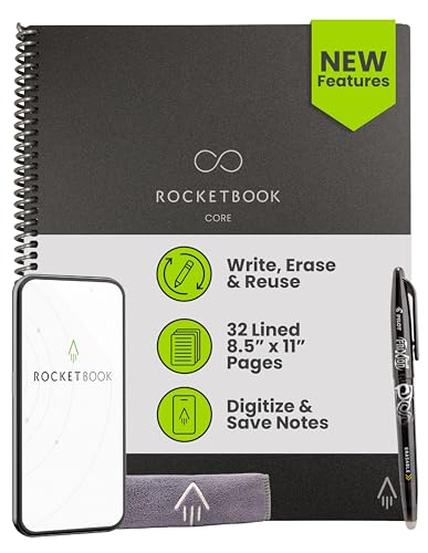 Rocketbook New Core Reusable Spiral Notebook, Letter Size 8.5x11, Black - Lined Pages, App-Connected, Erasable, Durable Cover, Ideal for School, Work, and Creative Projects - Image 1