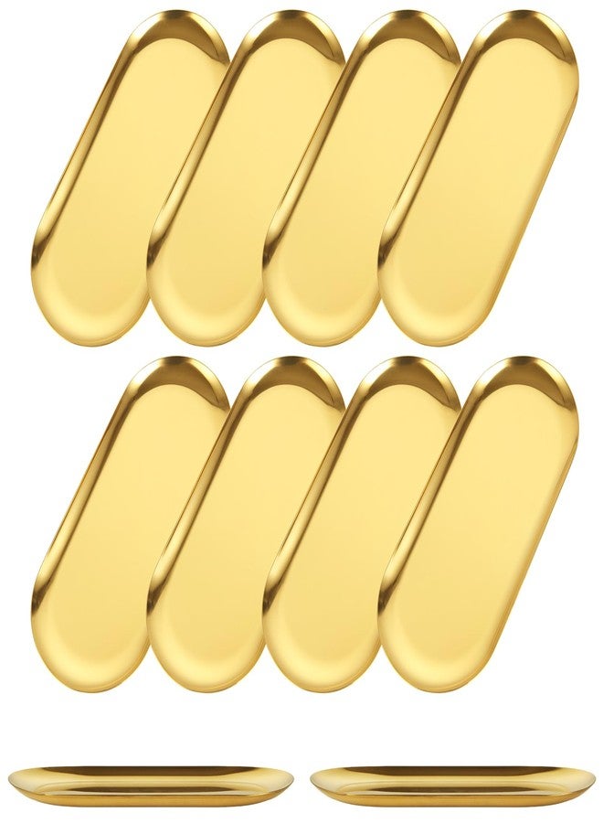 AKOLAFE 10PCS Stainless Steel Serving Tray Set Gold Platters for Serving Food Extra Small Metal Trays Decorative 7" Long Plate Oval Storage Trays Thickened Serving Dishes for Party Buffet Sushi Snack - Image 1
