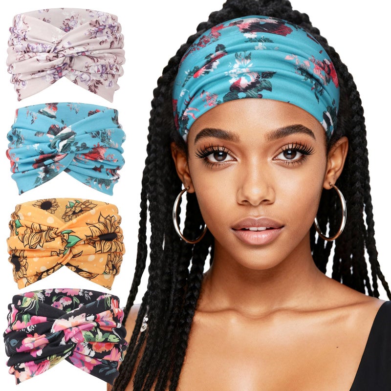 AQOKKA Extra Wide Headbands for Women Large Turban Headband Non Slip Boho Elastic Hairband Hair Twisted Knot Head Bands Accessories - Image 1