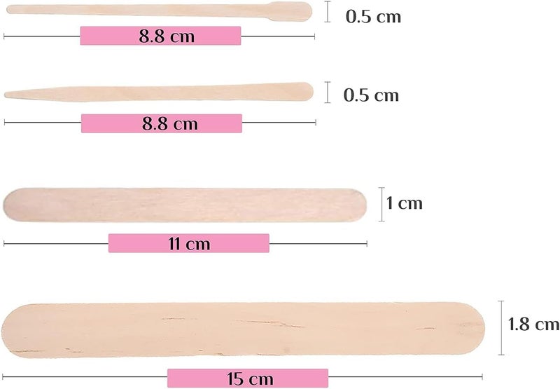 Mibly 4 Style 600 Pcs Assorted Wooden Wax Sticks for Body Legs Face Small Medium Large Sizes Eyebrow Waxing Applicator Spatulas for Hair Removal or Wood Popsicle Craft Sticks (Mix Sticks Pack of 600) - Image 2