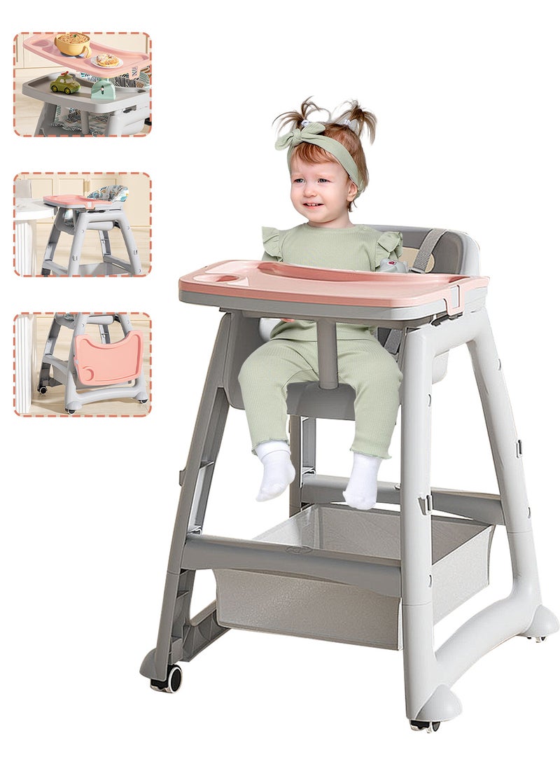 MaBaby Multifunctional Baby High Chair, Dining Chair With Detachable Dining Plate And Chair Leg, Stable Pyramid Structute - Image 1