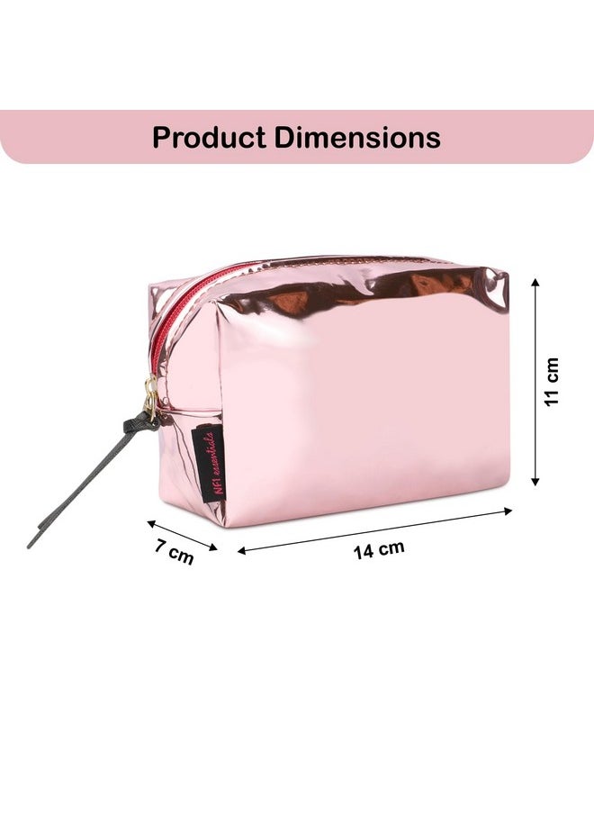 NFI essentials NFI essentials Metallica Glossy Small Makeup Organizer Cosmetic Bag Pouch for Women Stylish Vanity Pouches, Make up Storage Accessories Bag for Girls (Light Pink)  - Image 4