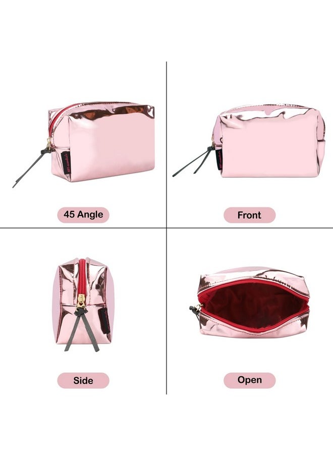 NFI essentials NFI essentials Metallica Glossy Small Makeup Organizer Cosmetic Bag Pouch for Women Stylish Vanity Pouches, Make up Storage Accessories Bag for Girls (Light Pink)  - Image 5