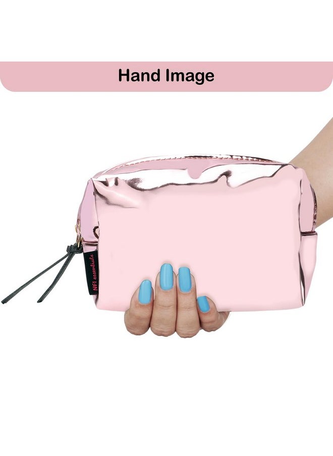 NFI essentials NFI essentials Metallica Glossy Small Makeup Organizer Cosmetic Bag Pouch for Women Stylish Vanity Pouches, Make up Storage Accessories Bag for Girls (Light Pink)  - Image 2