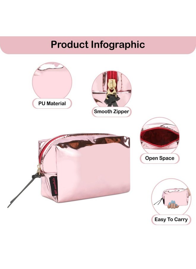 NFI essentials NFI essentials Metallica Glossy Small Makeup Organizer Cosmetic Bag Pouch for Women Stylish Vanity Pouches, Make up Storage Accessories Bag for Girls (Light Pink)  - Image 3