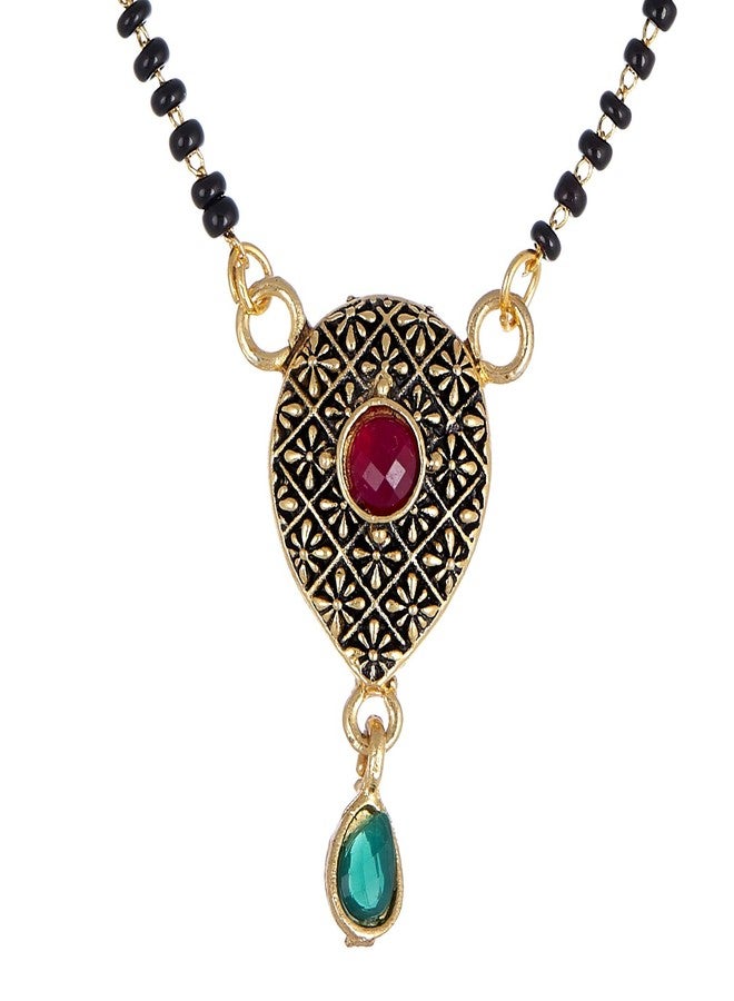KENNICE Mangalsutra Ethnic Red American Diamond Studded Gold-Plated Tanmaniya Nallapusalu with Chain For Women - Image 1