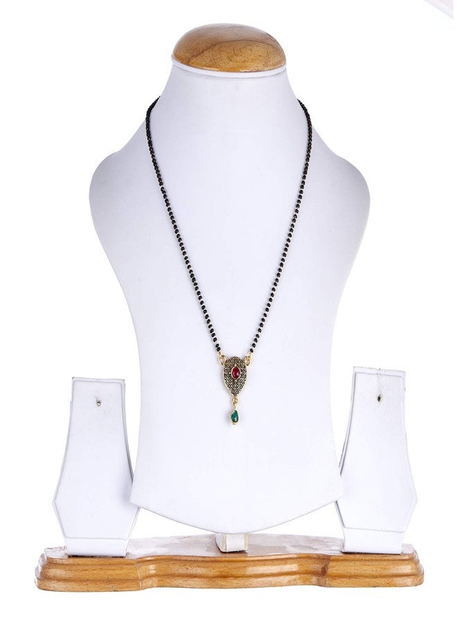 KENNICE Mangalsutra Ethnic Red American Diamond Studded Gold-Plated Tanmaniya Nallapusalu with Chain For Women - Image 2