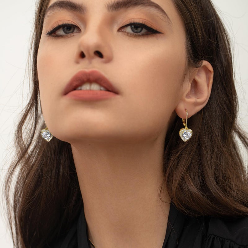 ALEXCRAFT 14K Gold Plated Heart Dangle Earrings, ALEXCRAFT Golden Dangling Drop Earring for Trendy Women Leverback Earing Cubic Zirconia Hearts Shaped Hypoallergenic of Valentine - Image 4