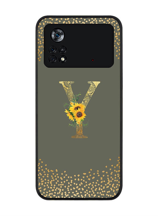 Stylizedd Rugged Black edge case for Poco M4 Pro 4G Slim fit Soft Case Flexible Rubber Edges Anti Drop TPU Gel Thin Cover - Custom Monogram Initial Letter Floral Pattern Alphabet - Y (Olive Green ) - Image 1