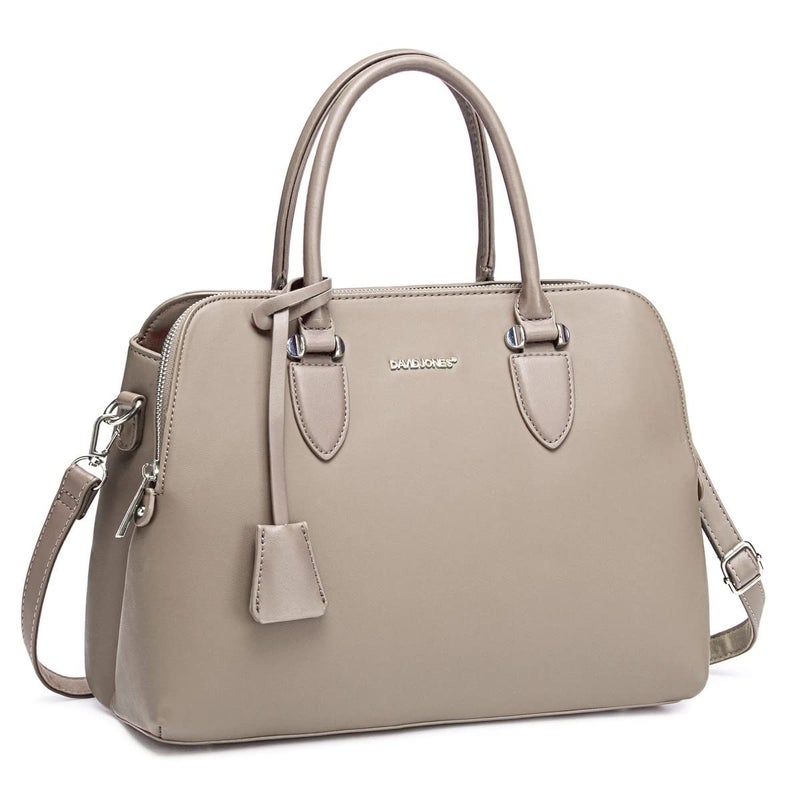 David Jones - Women's Handbag Handbag - Woman PU Leather Shoulder Bag - Elegant Tote Shopper Bag - Shoulder Bag Many Compartments Zip Multi Pockets - Everyday Fashion Work City - Beige - Image 1