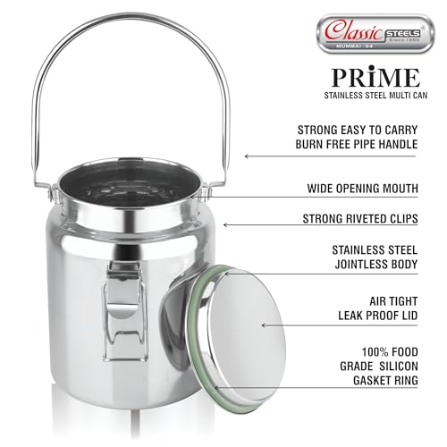 Classic Steels Leak Proof Prime Multi Can (3 Liters) - Air Tight, Stainless Steel Storage Can Useable As Steel Dabba, Milk, Ghee, Oil Storage, Etc. Heavy Jointless Body, Induction Compatible.,Silver - Image 4
