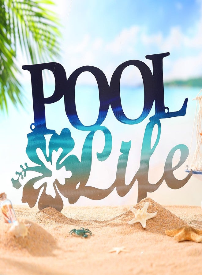 Tandefio Pool Life Metal Wall Art Decor Hibiscus Flower Coastal Metal Wall Art Tropical Outdoor Decor Swimming Pool Sign for Summer Beach Patio Living Room Bathroom Boat Decorations (Blue Gradient) - Image 1