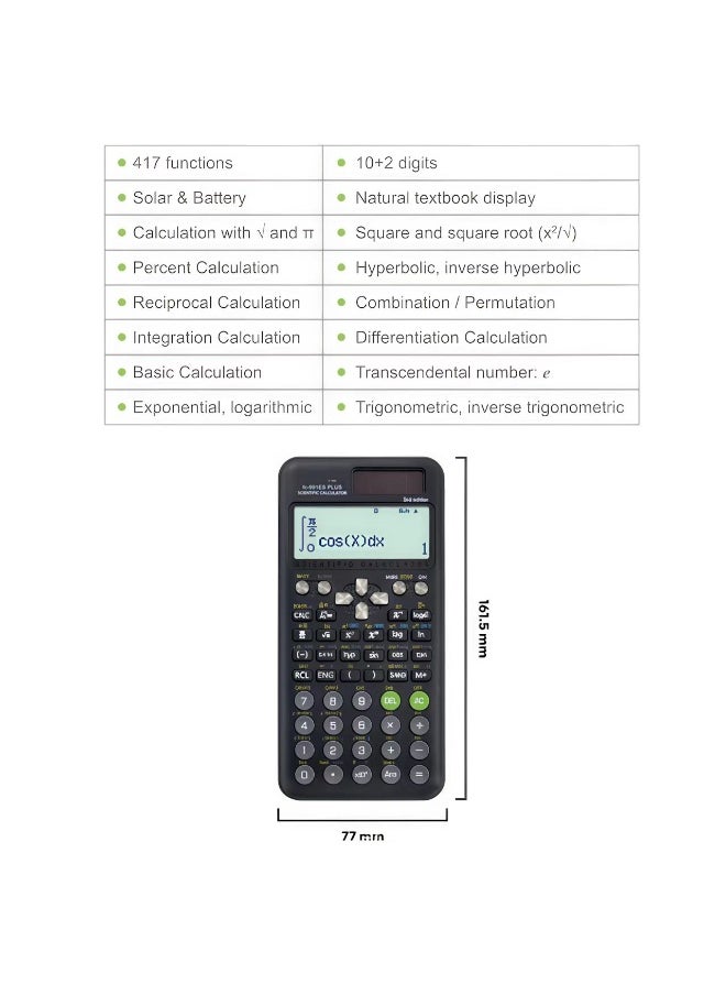 Gasin FX-991ESPLUS-2WDTV 2nd Edition Function Scientific Calculator -  Black  - Image 2
