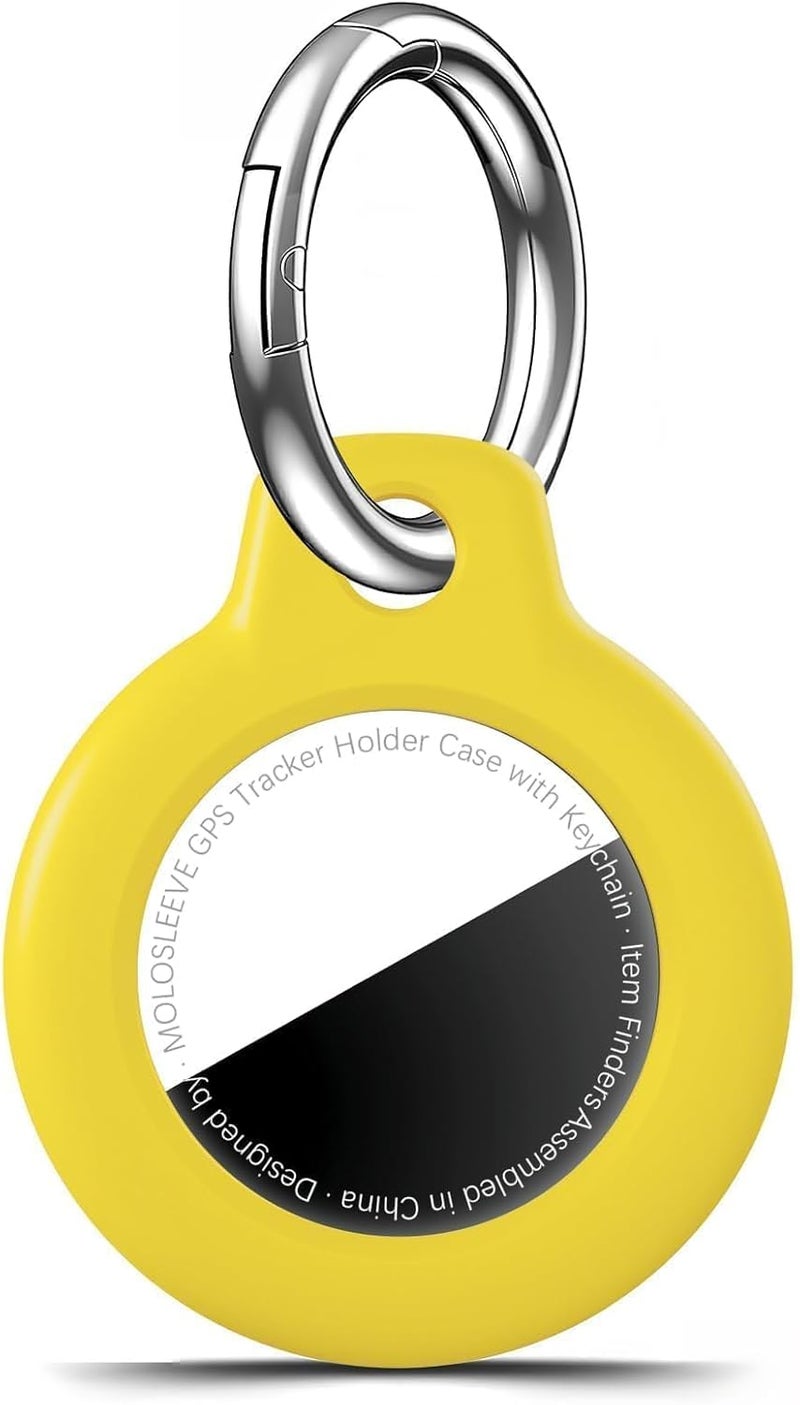 حافظة MOLOSLEEVE لحامل Airtag مع سلسلة مفاتيح، غطاء GPS مقاوم للصدمات ومضاد للخدش لـ Air Tags، إكسسوارات Airtags لحالات تتبع GPS للحقائب والأمتعة، أصفر - Image 1