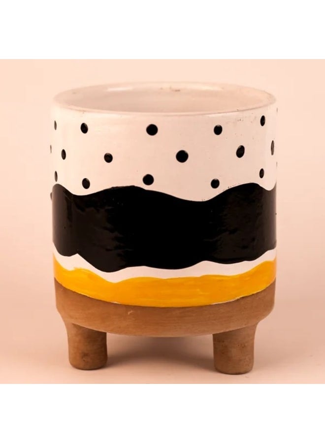 Handmade pottery empty pot - black & white - 13*11 cm
