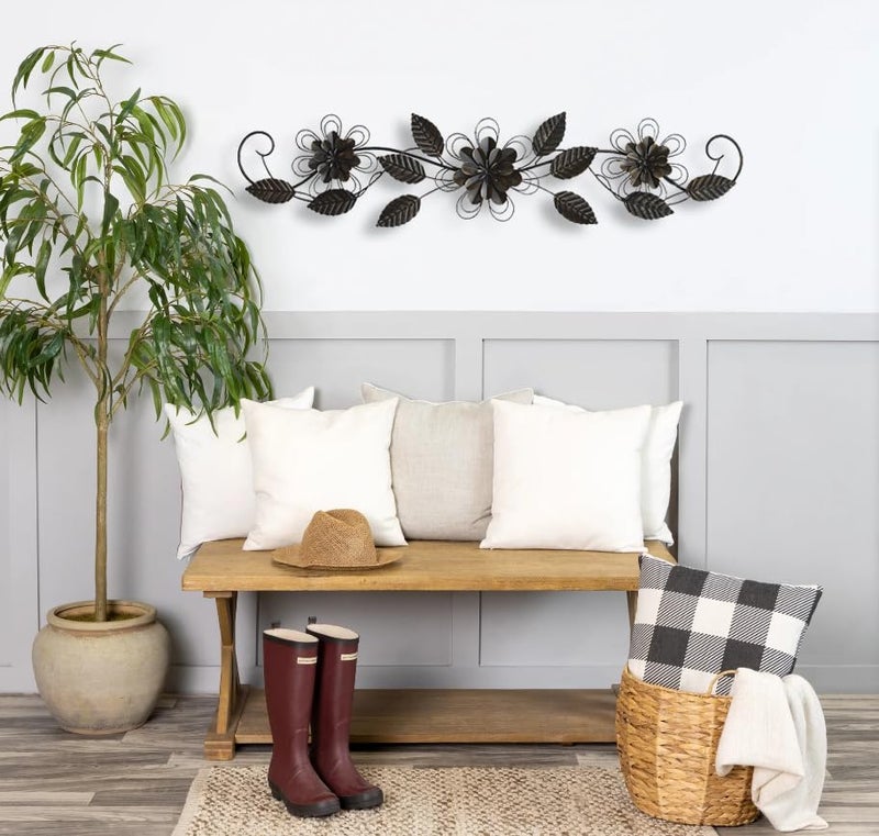 POBKING Enchanting Leaves Wall Art - Metal Leaves & Flowers Over Door, Black Metal, The Door Wall Decor - Image 4