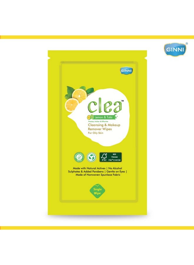 Clea Lemon & Tulsi Cleansing Makeup Remover Wet Wipes for Oily Skin - Removes Excess Oil, Moisturizes, Prevents Acne, Hydrates Skin - Pack of 3 (25 Wipes Each + 8 Wipes + 10 Wipes) - Image 3