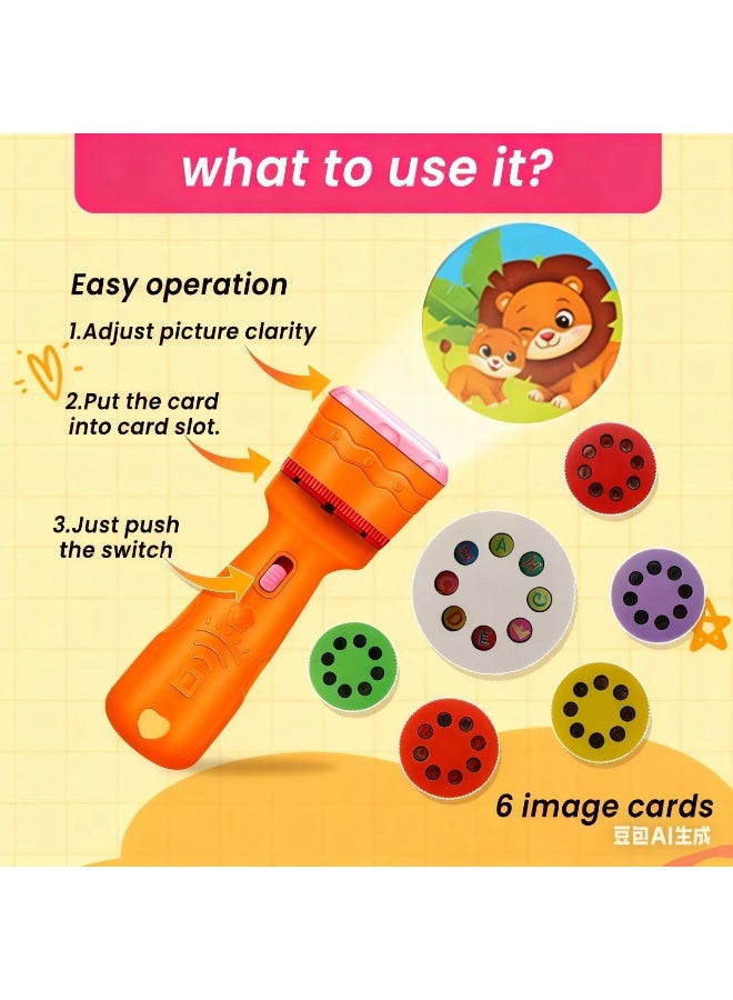 Chabeia Interactive Projection Toy: 48 Fun Patterns Interactive Youngsters' Projection Toy | Educational Science & Math Learning Aid - Battery Operated, Safe for Ages 3+, Animals, Vegetables, Letters & More（Orange） - Image 3