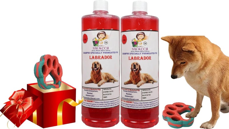 swacch Labrador Dog Shampoo + Paw Shape I Rubber Dog Toy for Training and Interactive I Durable & Safe I Combo Pack I 2 Litre Jasmine - Image 1