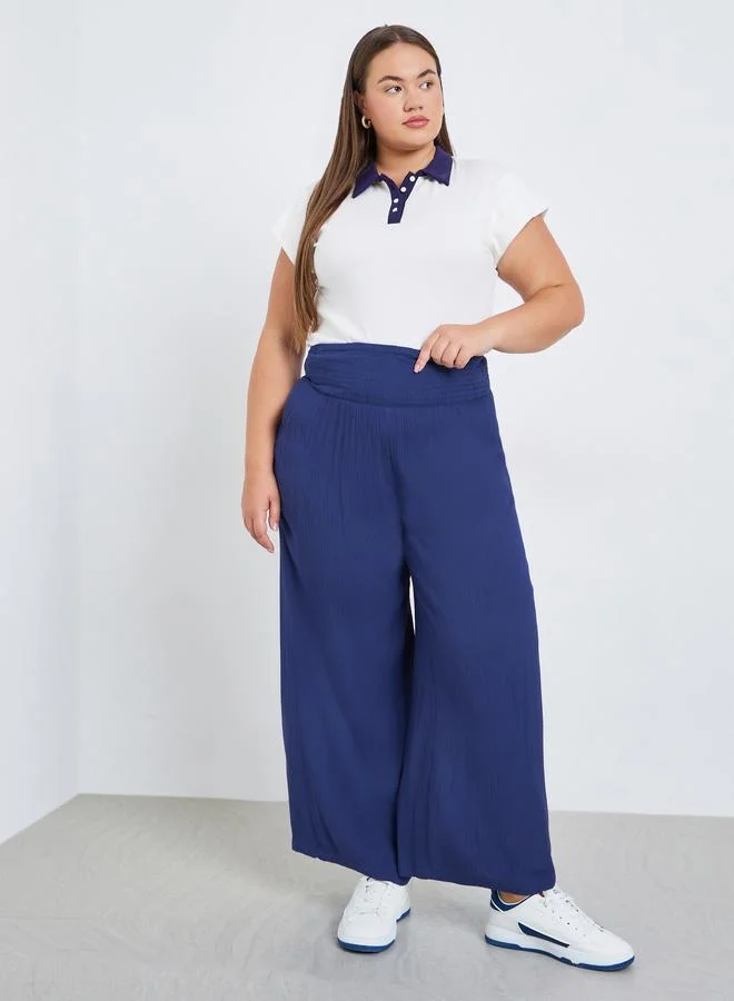 Styli Plus Size Navy Wide Leg Trousers