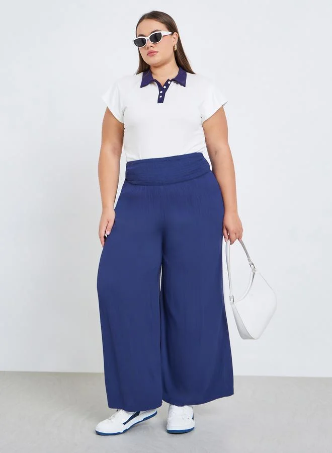 Styli Plus Size Navy Wide Leg Trousers